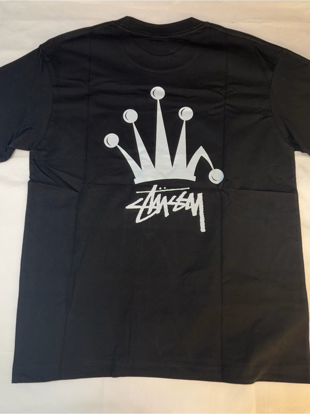 Stussy Black Tee with White Crown Graphic